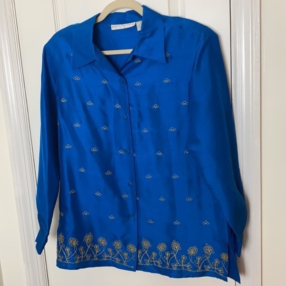 JESSICA HOLBROOK BLUE SILK BLOUSE SIZE MEDIUM